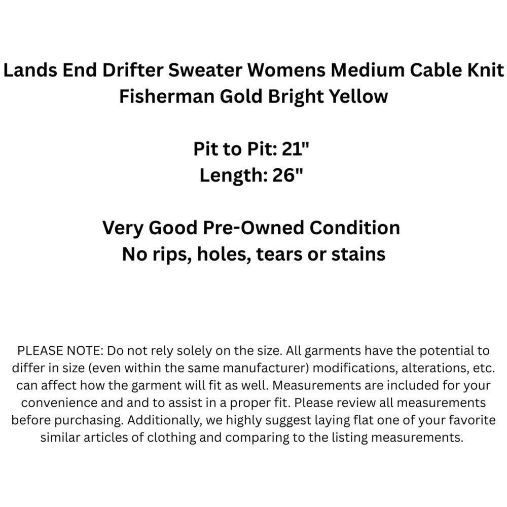 Lands End Drifter Sweater Womens Medium Cable Knit Fisherman Gold Bright Yellow - Picture 3 of 11